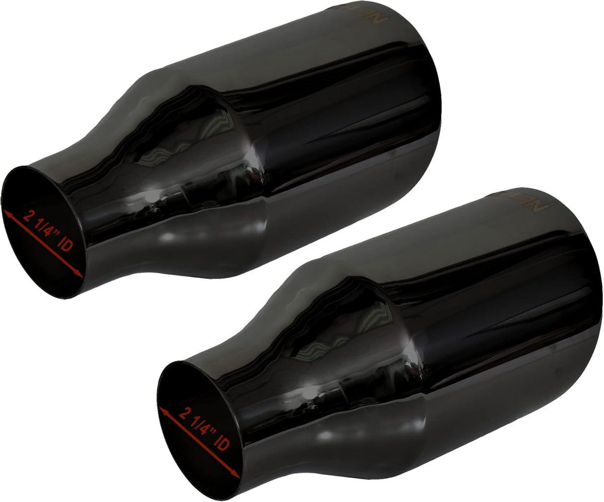 2.25 inch Inlet to 4 inch Outlet Stainless Steel Double Wall Black Chrome Weld-on Exhaust Tip 2 Pack Q36943