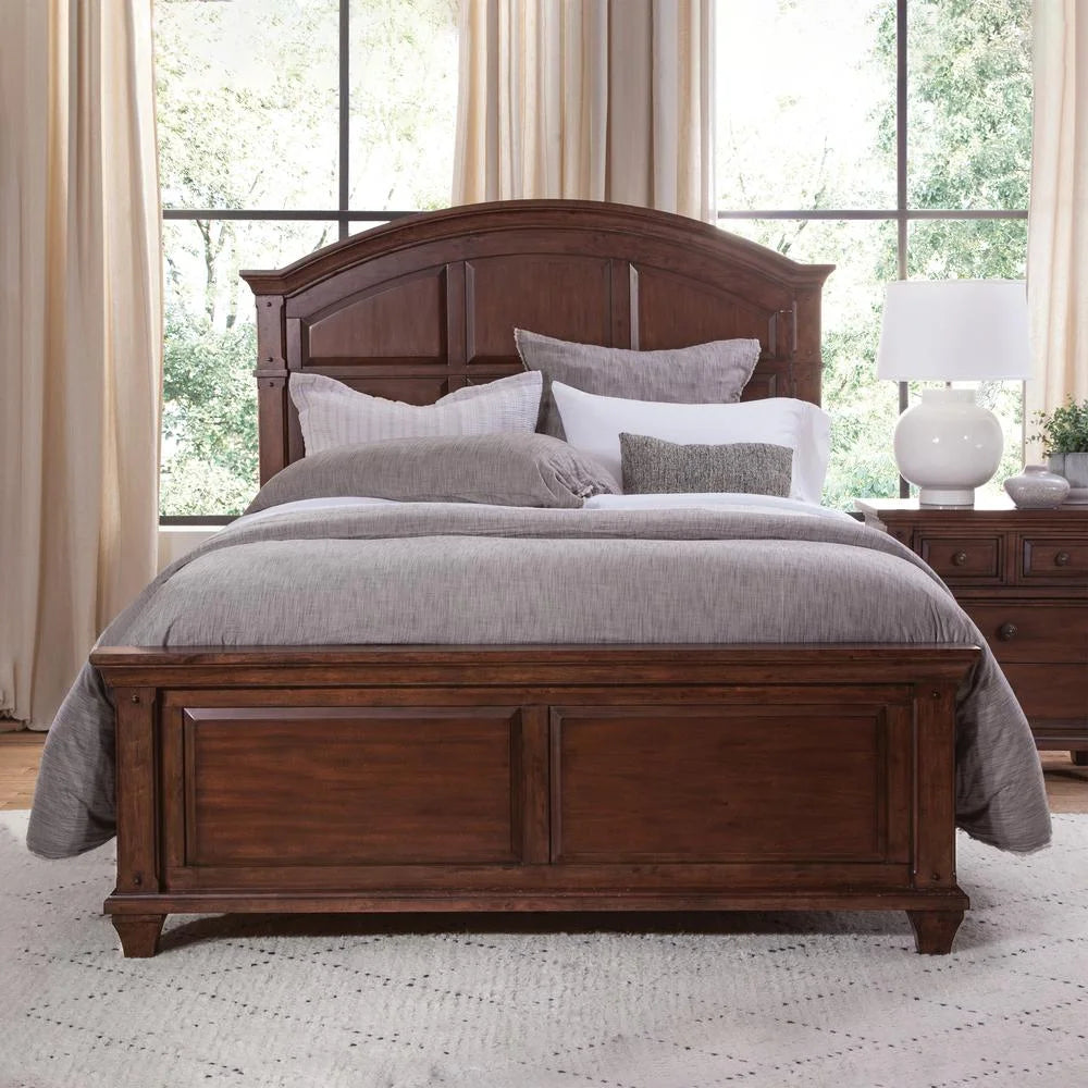 Cherry Finished Wood Queen Panel Bed M3708