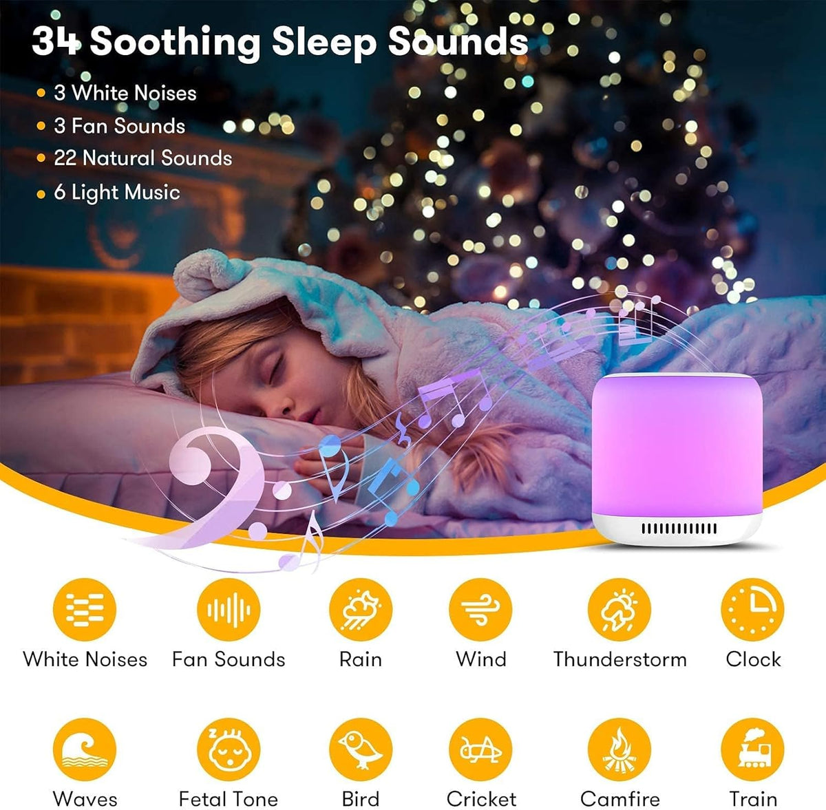 34 Soothing Sounds Rechargeable White Noise Machine with Night Light F368595