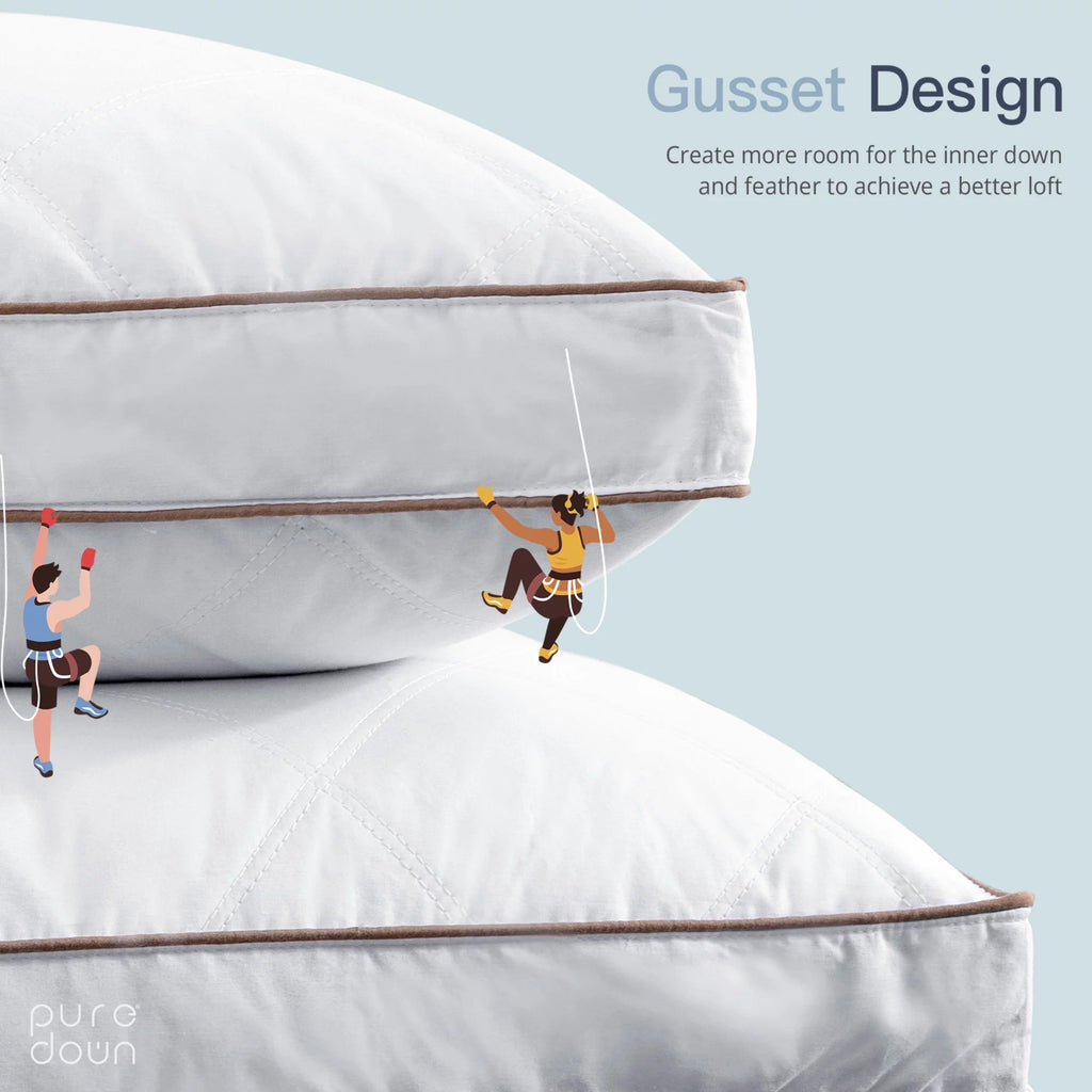 Set of 2 Natural Goose Down Feather Gusseted Pillows Cotton Cover Y273