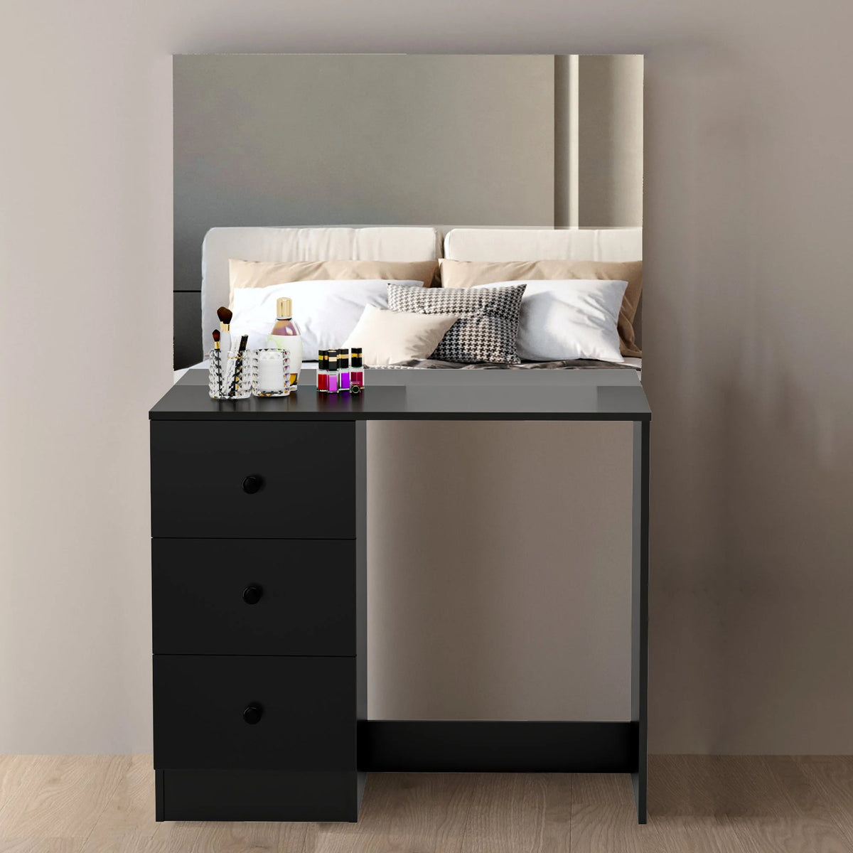 Black 3 Drawer Vanity Table with Mirror B8512