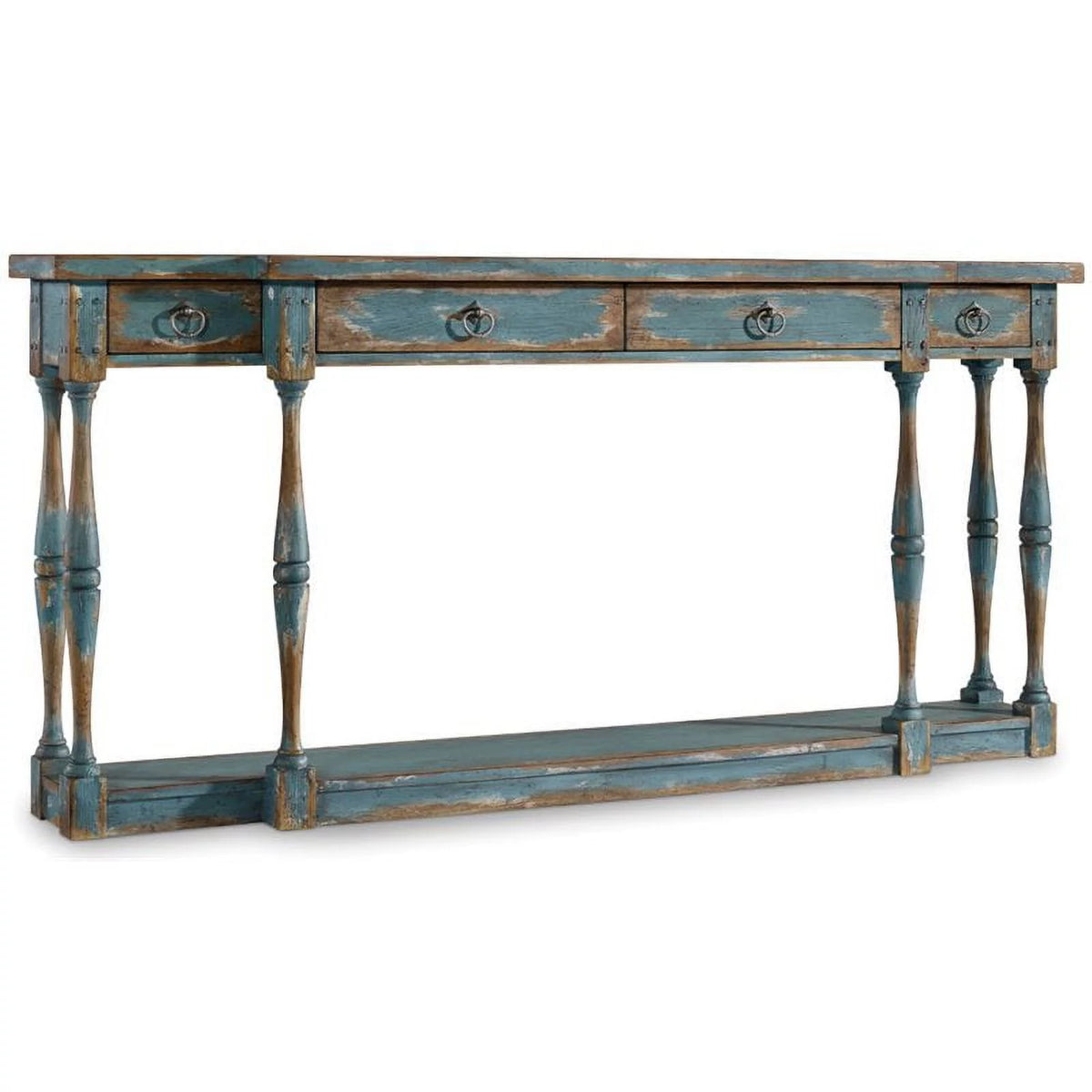 Azure Blue 4-Drawer Wood Console Table with Bottom Shelf Z13202