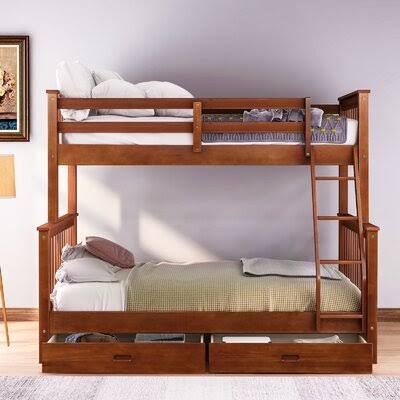 Twin Over Full 2 Drawer Bunk Bed Walnut V2373