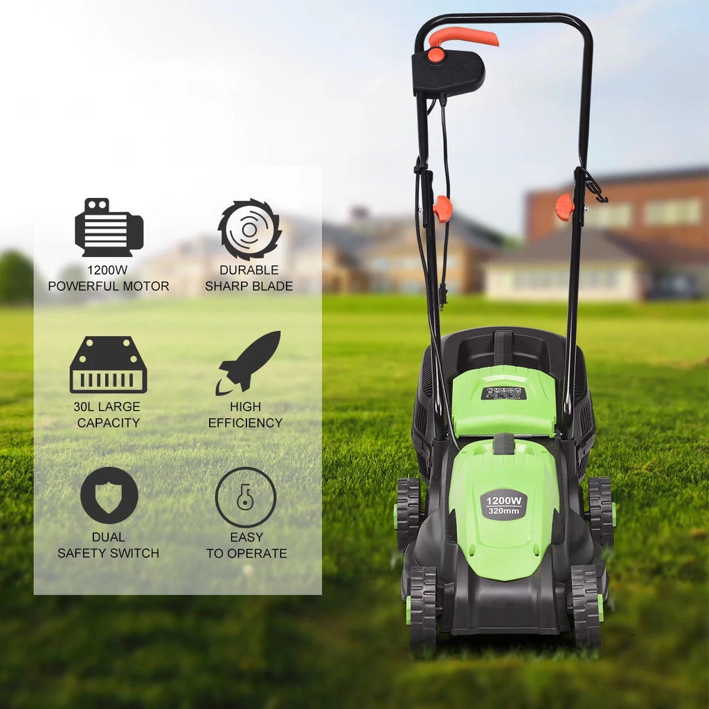 14-Inch Electric Corded Push Lawn Mower with Grass Bag B4923
