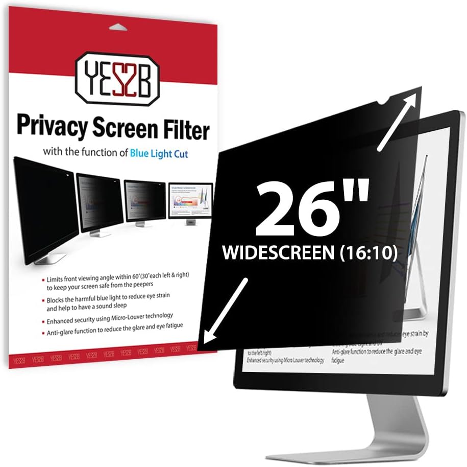 26 Inch Monitor Privacy Screen Filter for 16:10 Widescreen Display, Anti Spy, Blue Light Blocking, Anti Glare, Pack of 2 E5695