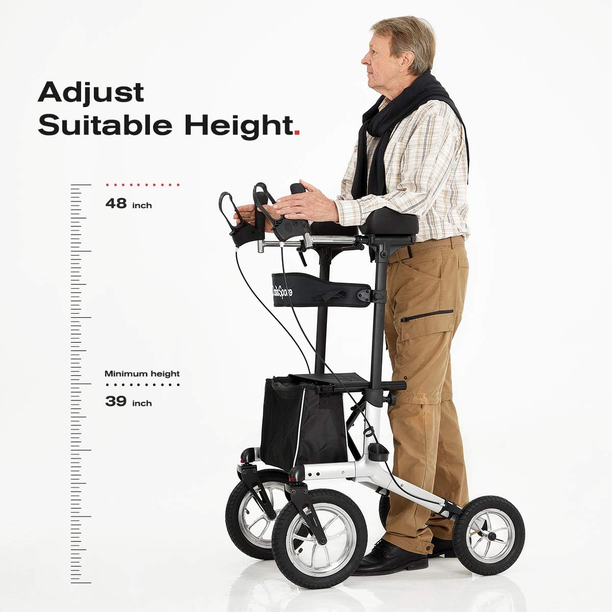 Upright Walker with 12” Pneumatic Wheel and Padded Bath Seat with 6 Height Adjustable Tube S554