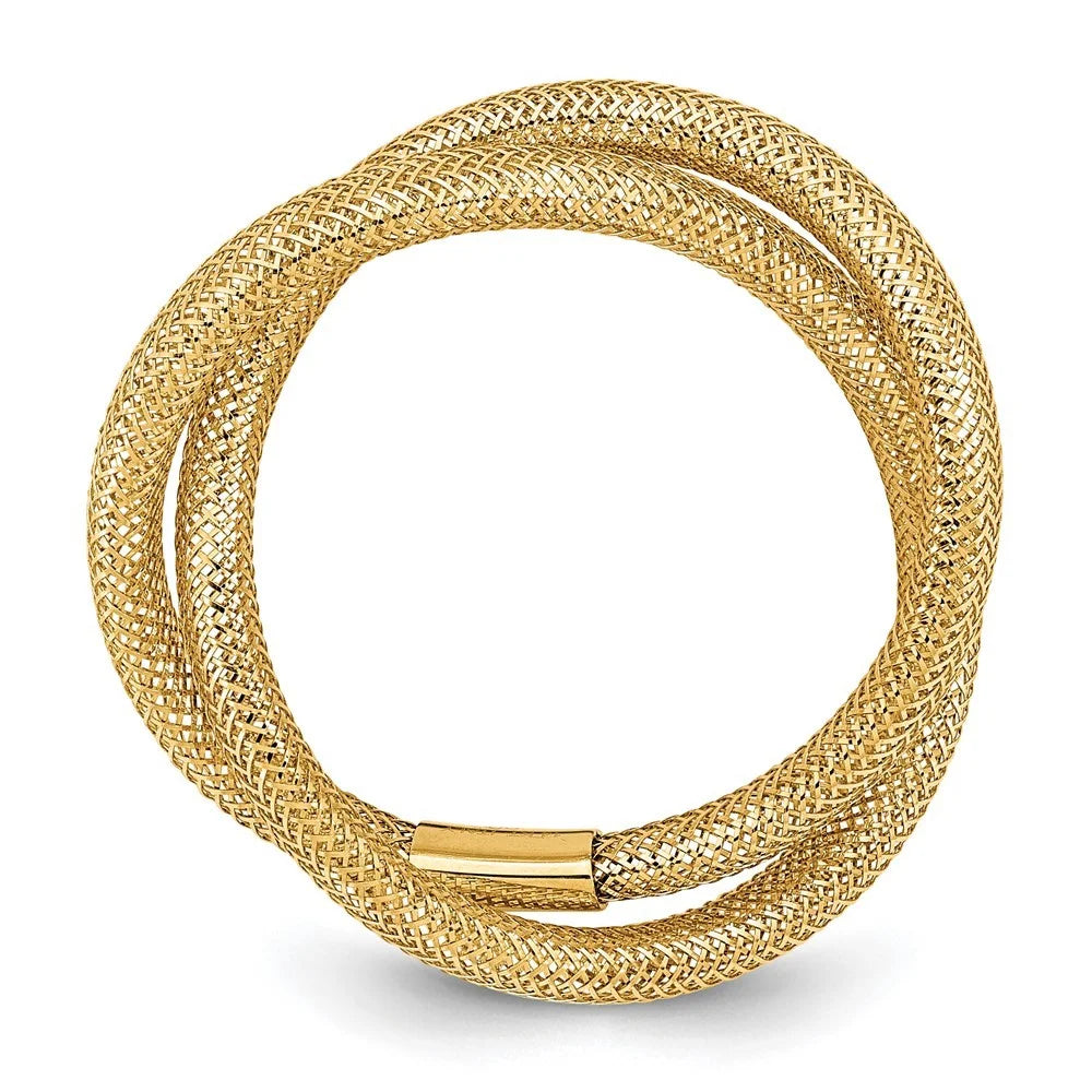 14k Gold Twisted Woven Mesh Stretch Ring Size 7.00 8mm Wide K69505