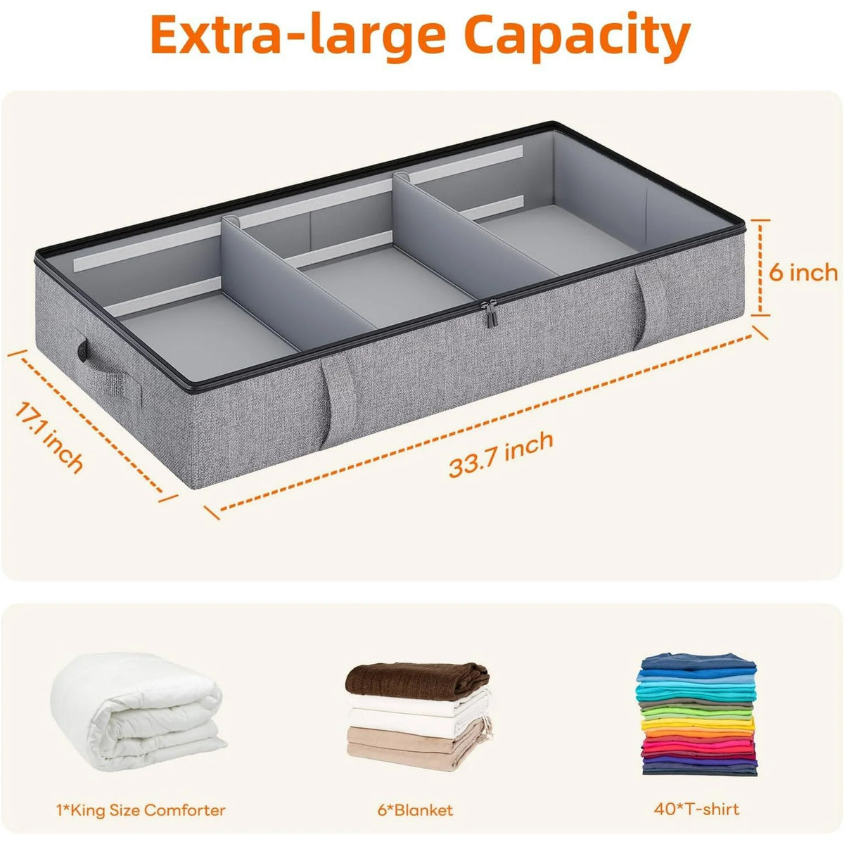 Grey 2 Pack Under Bed Storage Containers with Dividers C567