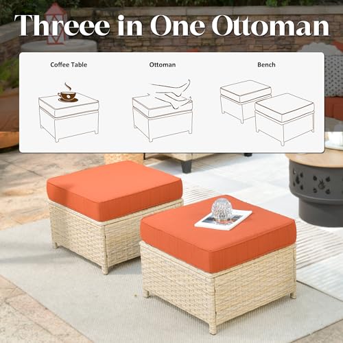 8 Piece Wicker Patio Conversation Set with Cushion and Ottomans P34634