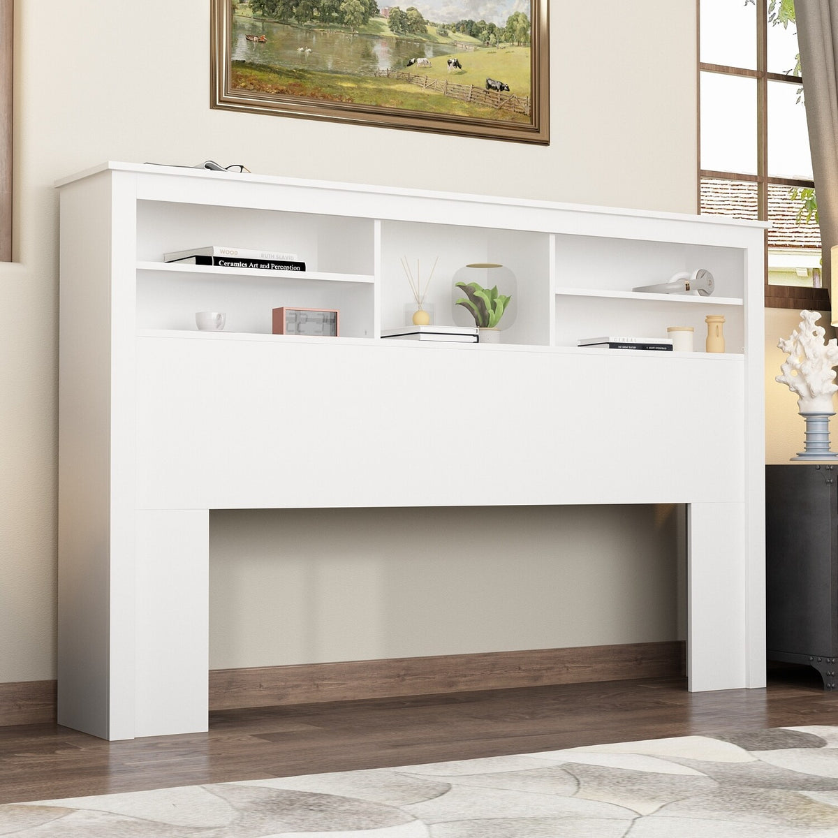 65"W Wooden Bookcase Headboard With Light O3892