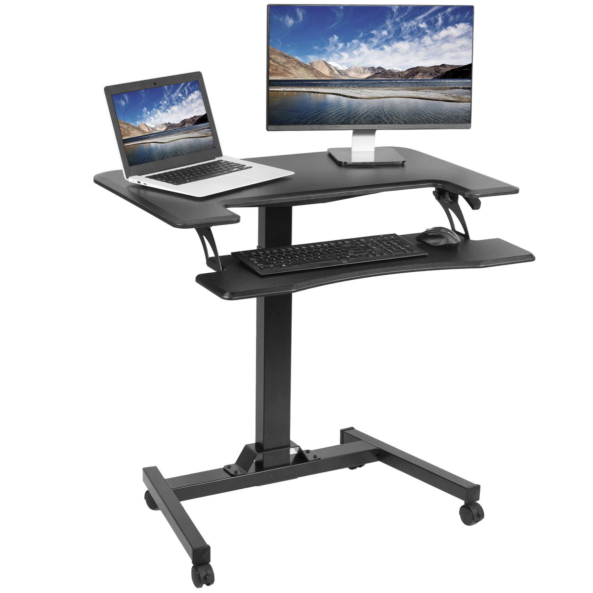 Black Pneumatic Mobile Height Adjustable Standing Desk T259845