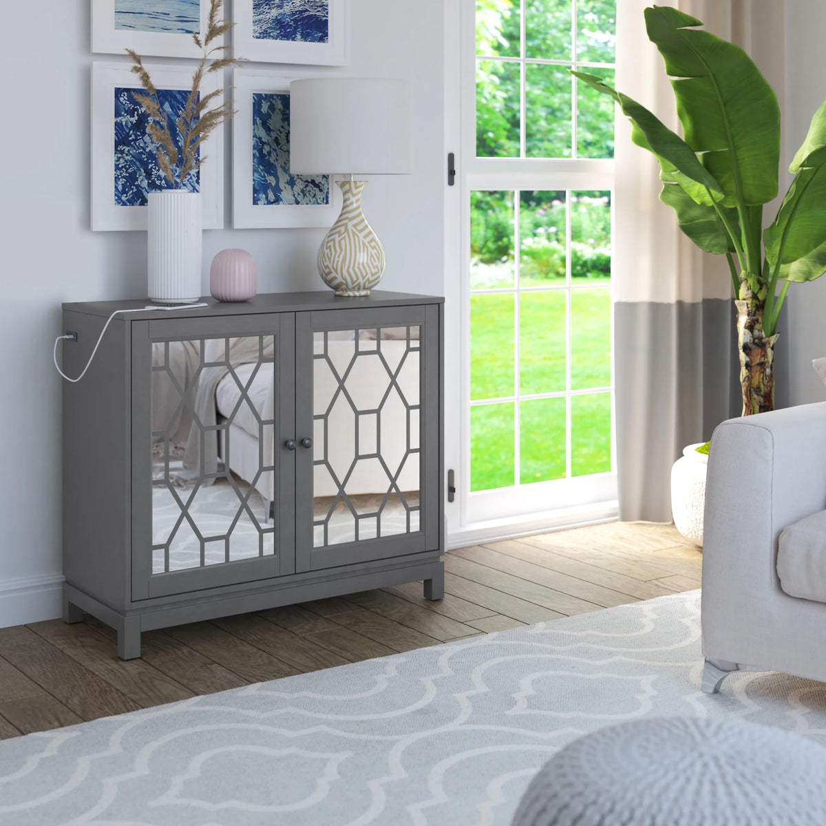 Accent Cabinet with USB Charging Ports and Mirrored Doors U2998