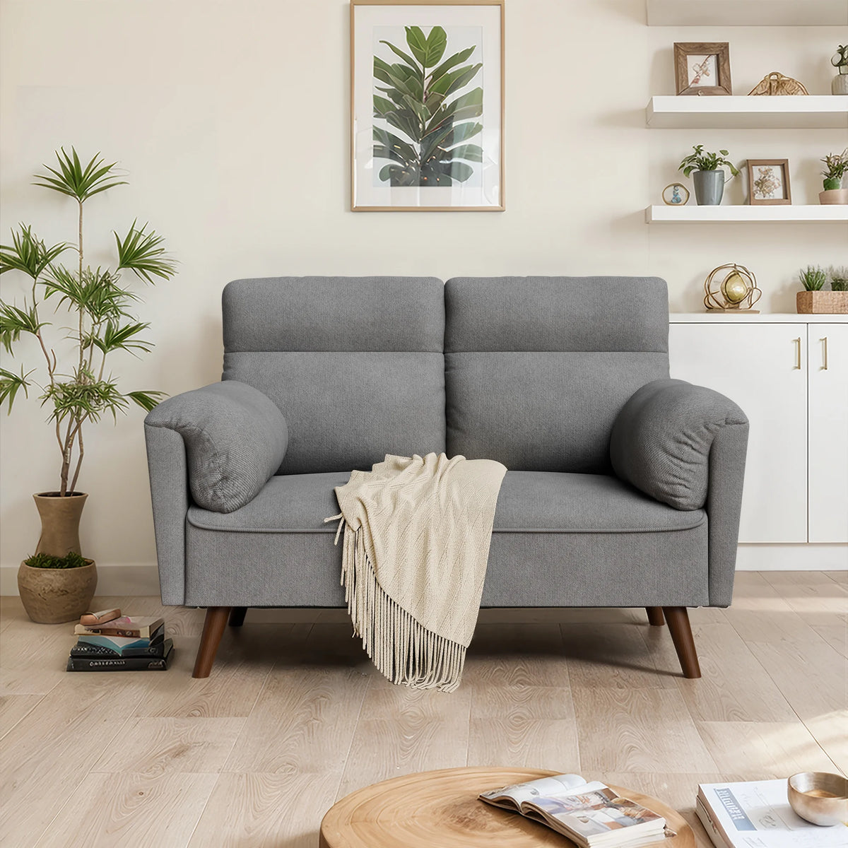 49'' Dark Gray Upholstered Loveseat Sofa with Wood Legs G847