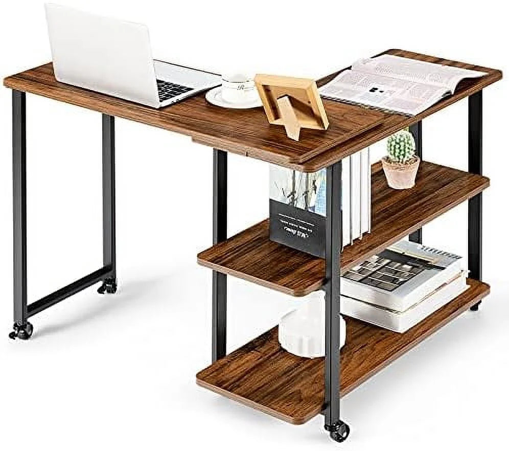 L-Shaped Corner Desk with 2-Tier Mobile End Table V267698