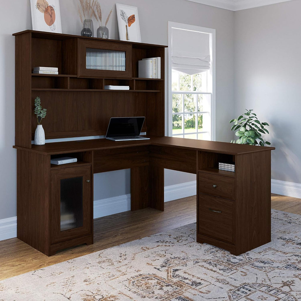 Walnut L Shape Desk with Hutch U468
