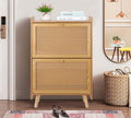 Brown Wooden Shoe Storage Cabinet with 2 Flip Drawers Rattan A60382