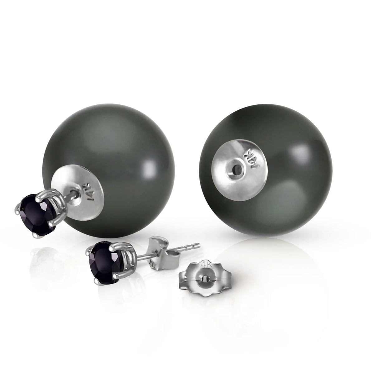 14k Solid Gold Stud Black Diamond & Black Shell Pearl Earrings Z3916