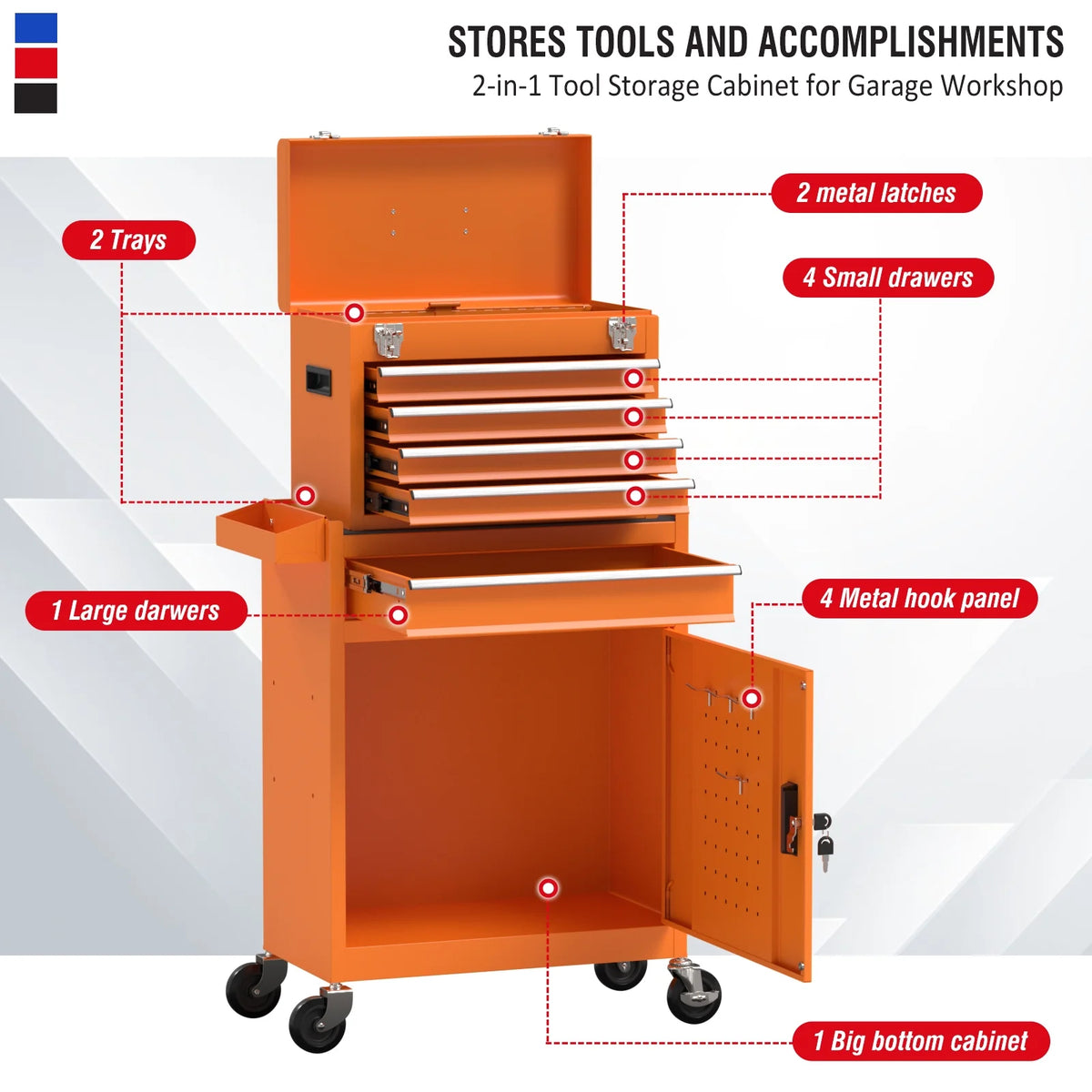 Orange 5-Drawer Rolling Steel Tool Chest with Lockable Drawers H617803