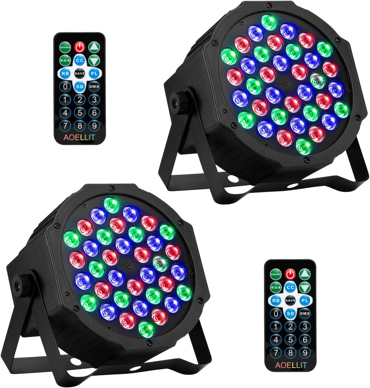 36 LED RGB Stage Lights with Remote 8 Pack P1058