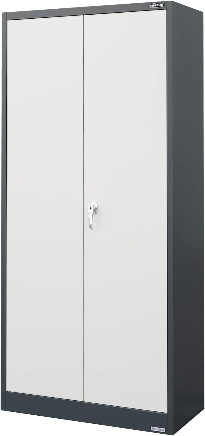 Black Steel Locking Cabinet with Adjustable Shelves and Doors B642