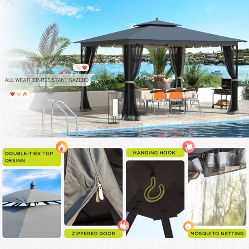 10x12 Gazebo with Mosquito Netting, Metal Frame, Dual Air Roof Z19185