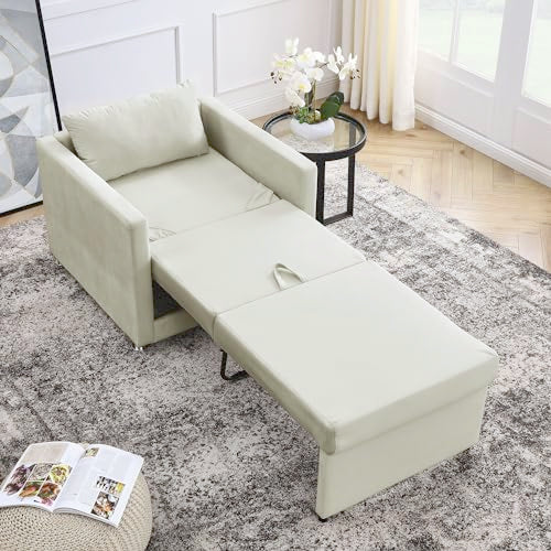 Beige Convertible Sleeper Chair with Ottoman D26550