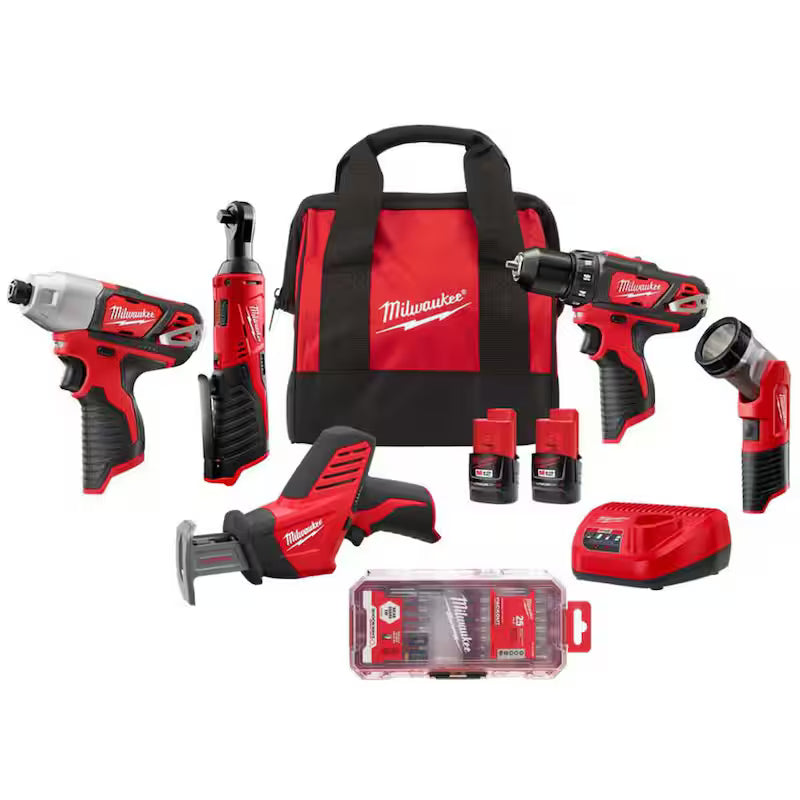 12-Volt Cordless 5-Tool Combo Kit with 25-Piece Screwdriver Bit Set E263