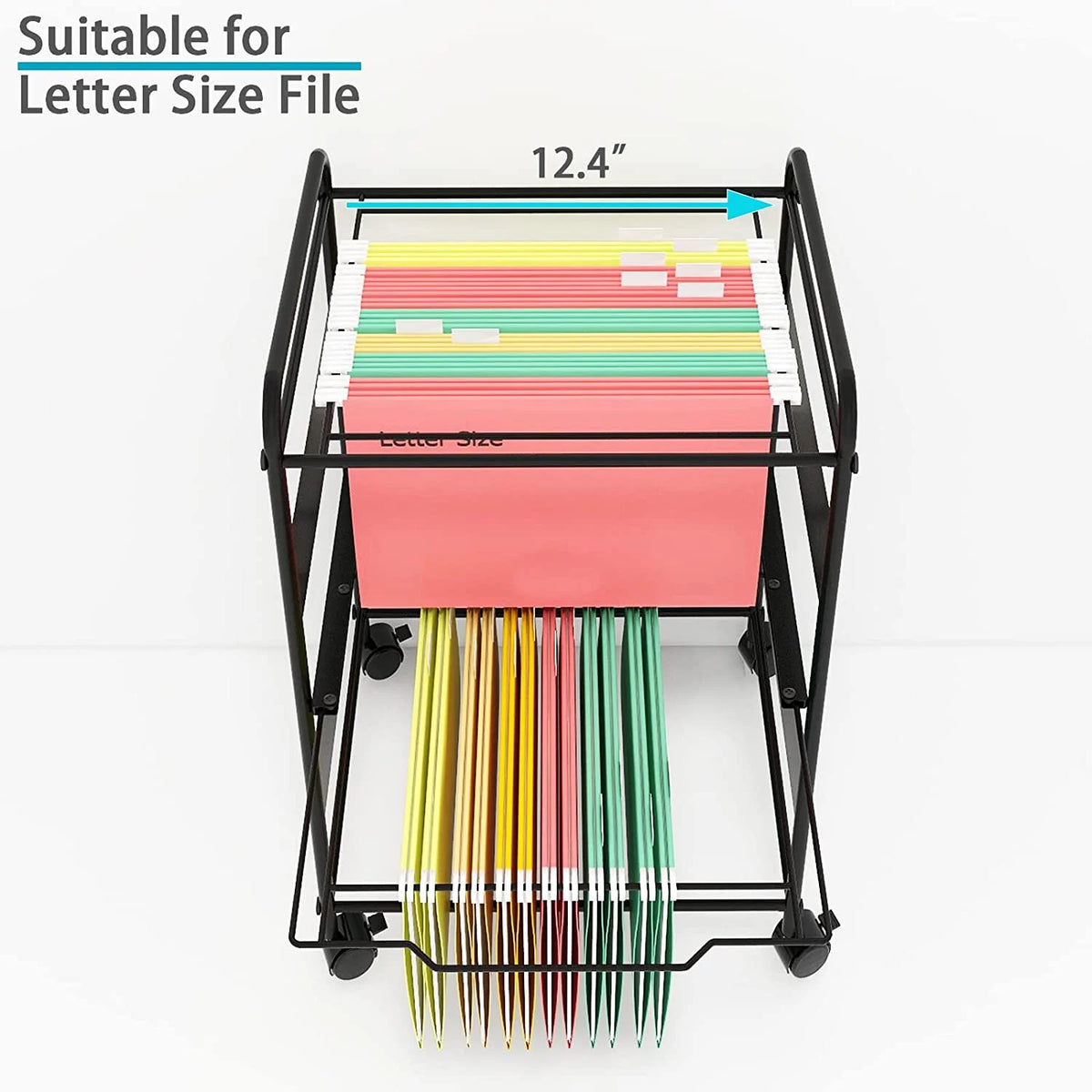 2 Tiers Mobile Metal Pull-Out Filing Cart with wheels, Black H7870