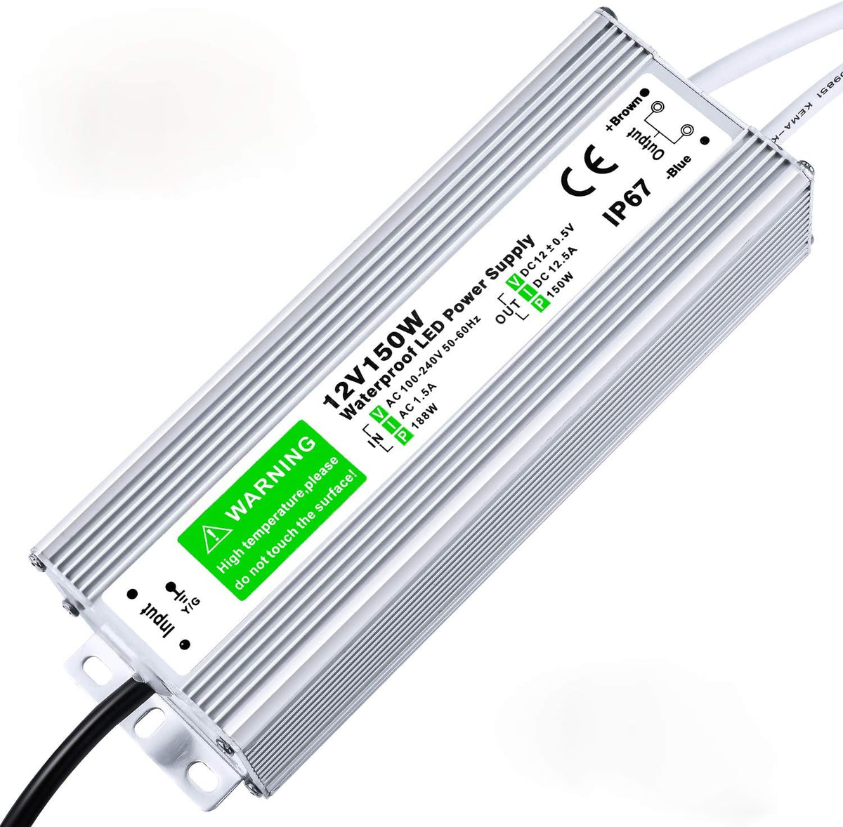 5 Pack Waterproof IP67 LED Power Supply Driver Transformer 300W 110V AC to 12V DC Low Voltage Output with 3-Prong Plug 3.3 Feet Cable T987
