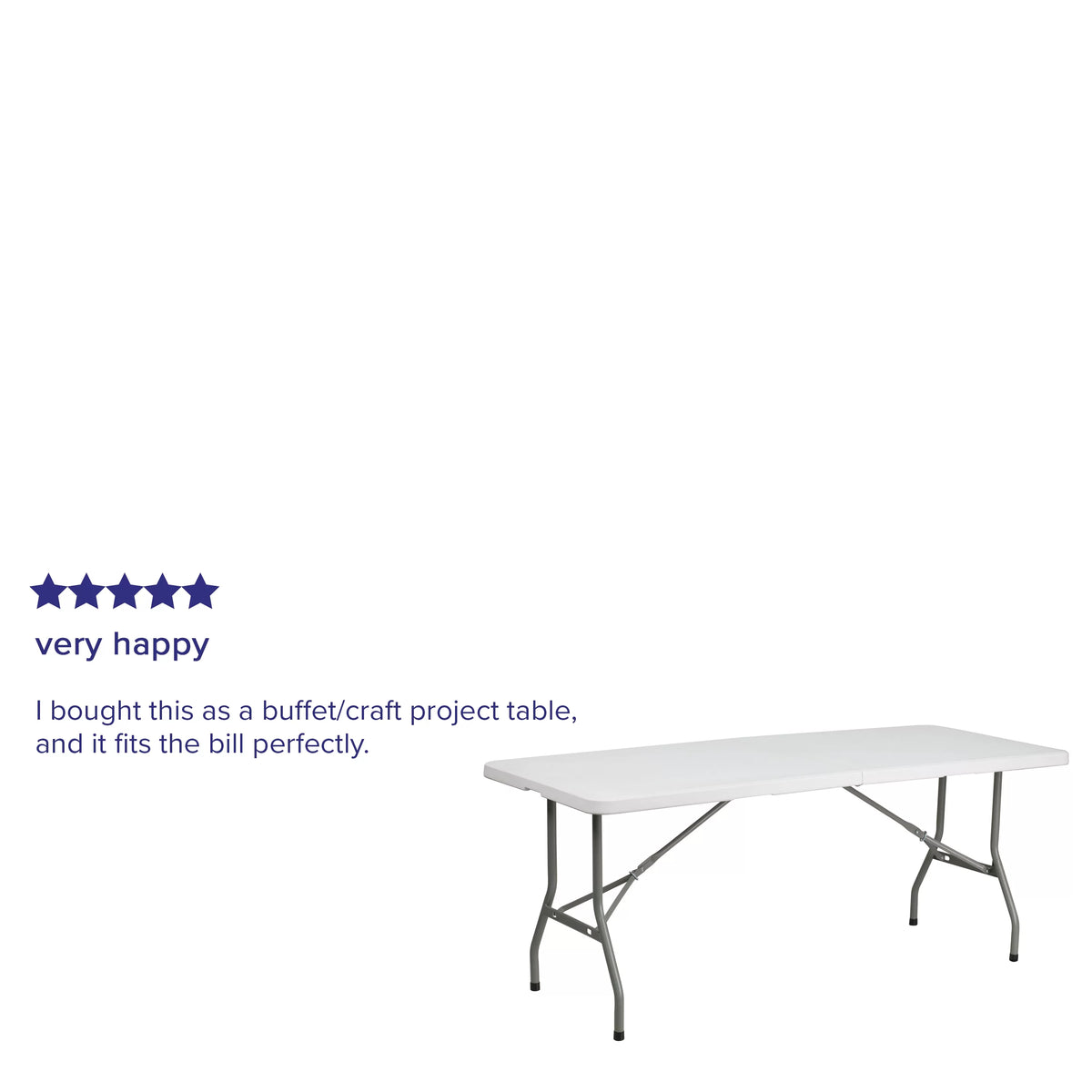 6-Foot Bi-Fold Granite White Plastic Folding Table with Carrying Handle R44073