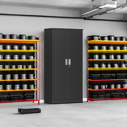 72” Locking Black Metal Storage Cabinet with Doors and 4 Shelves K744922