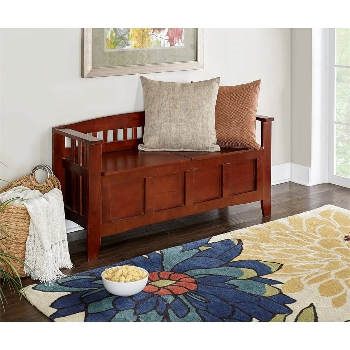 17" Split Seat Wood Storage Bench in Walnut Brown V992113