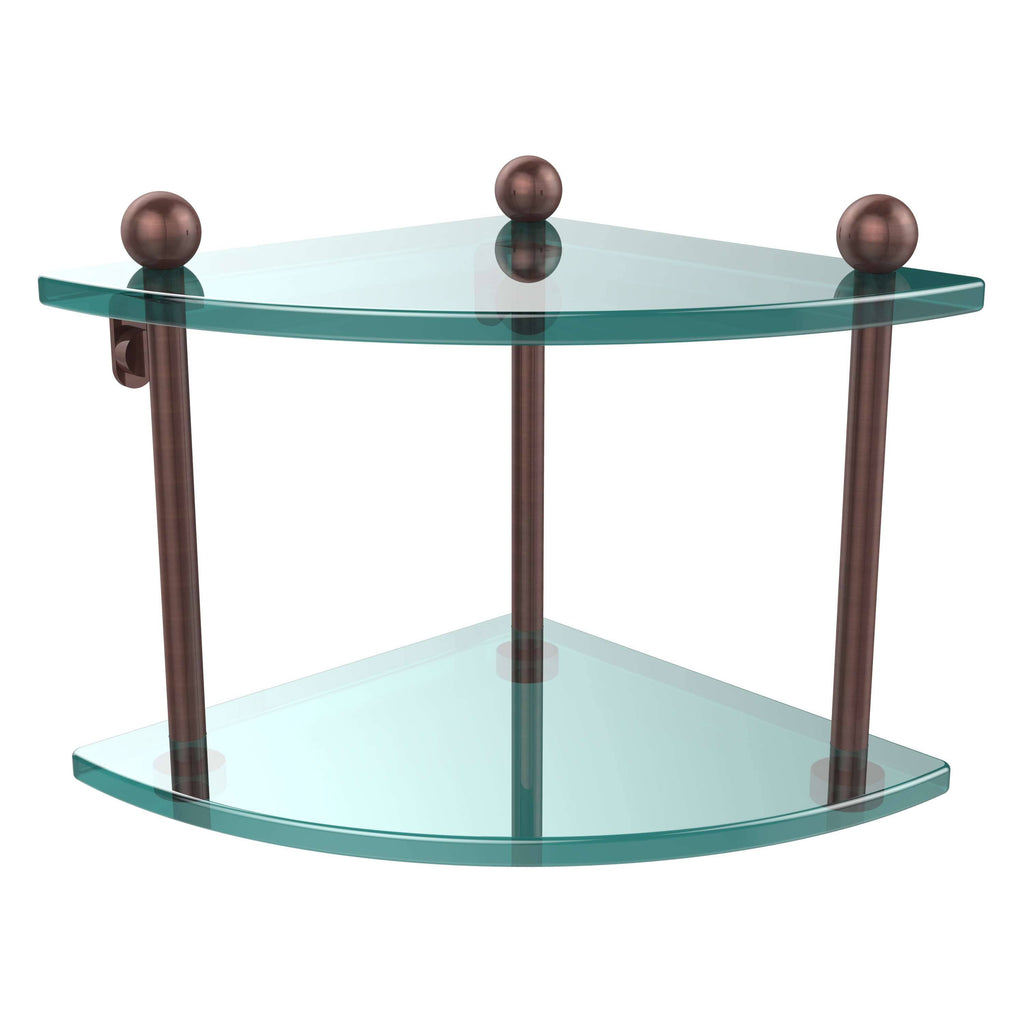Two Tier Corner Glass Shelf Antique Copper Y8875