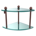 Two Tier Corner Glass Shelf Antique Copper Y8875
