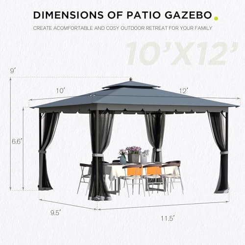 10x12 Gazebo with Mosquito Netting, Metal Frame, Dual Air Roof Z19185
