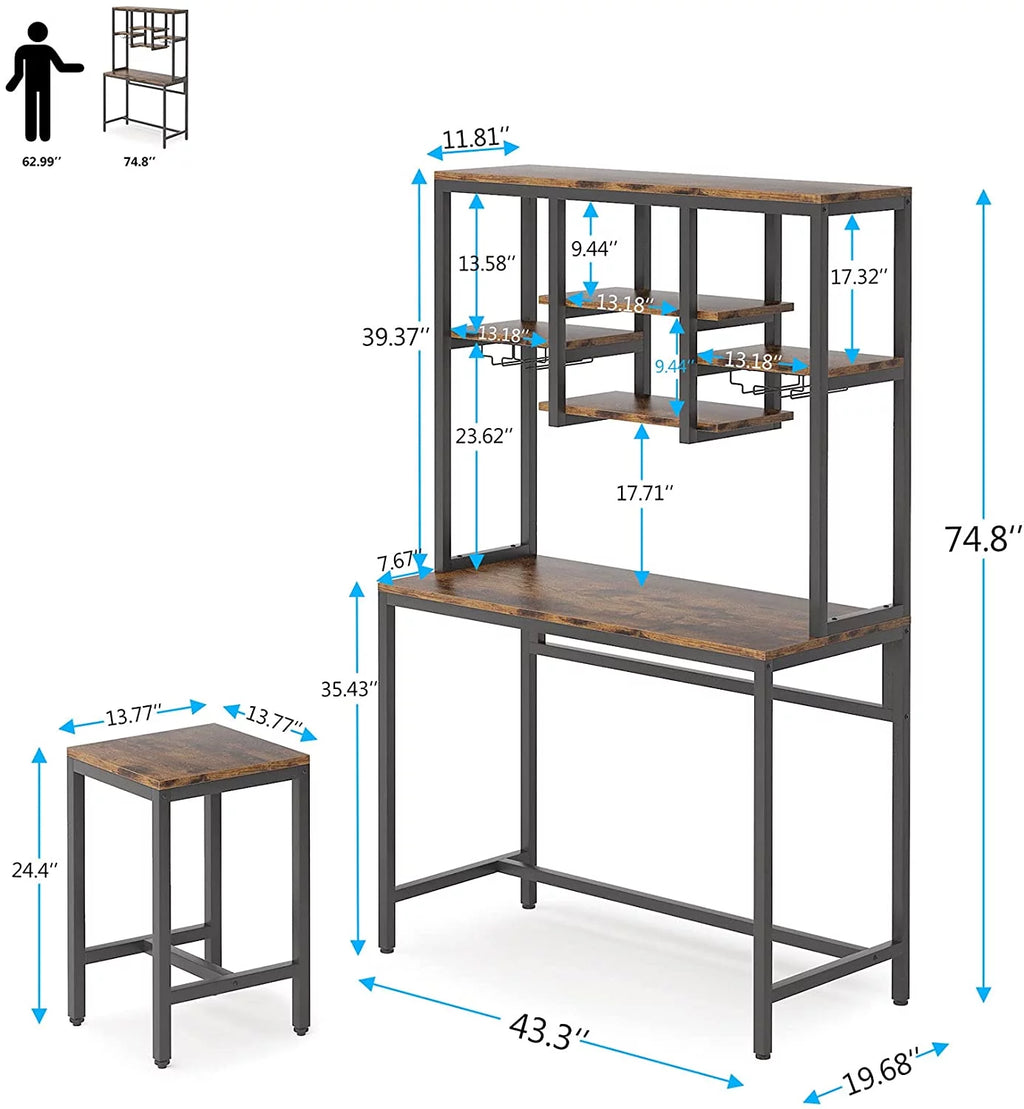Bar Table and Chairs Set of 2 with Storage Y1338