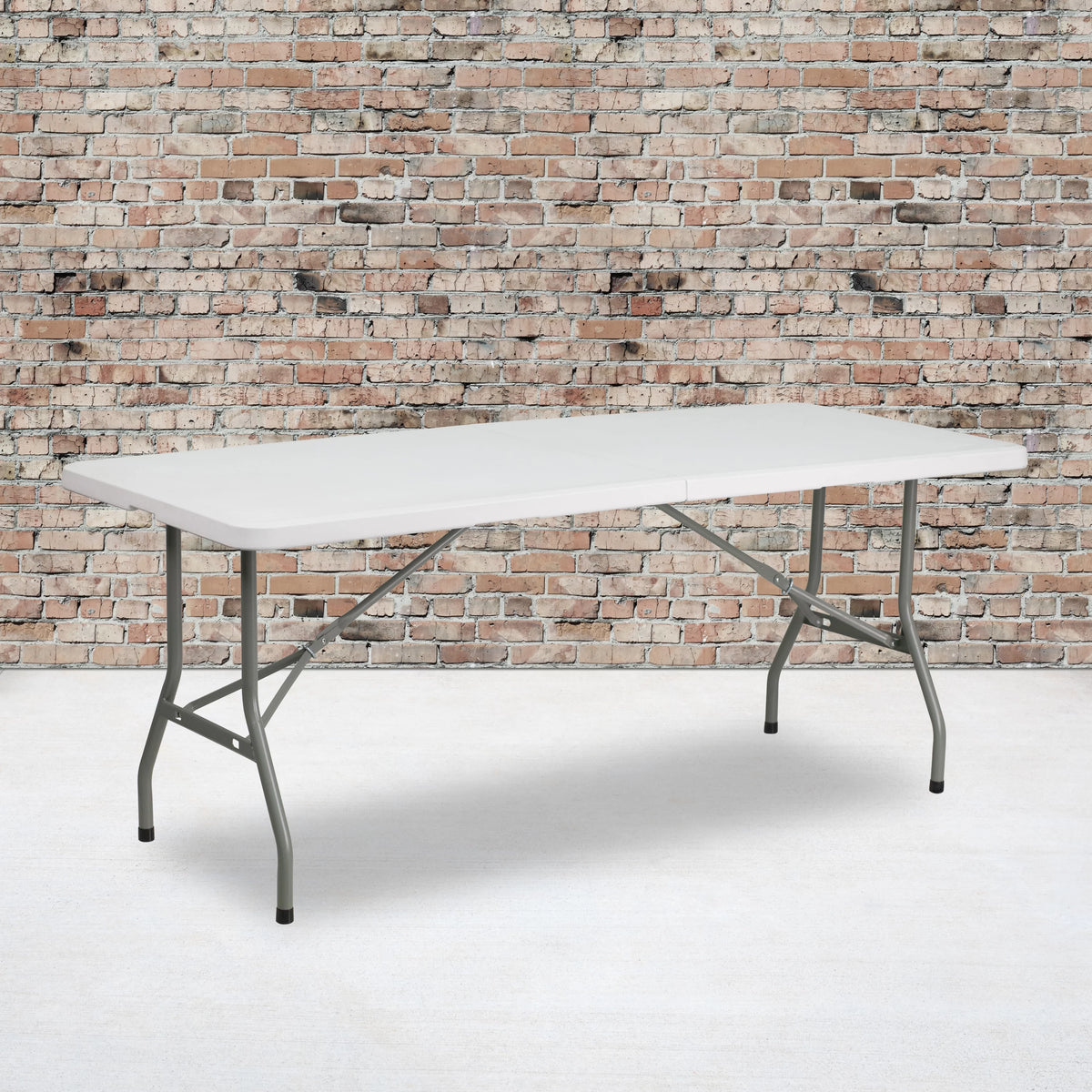 6-Foot Bi-Fold Granite White Plastic Folding Table with Carrying Handle R44073