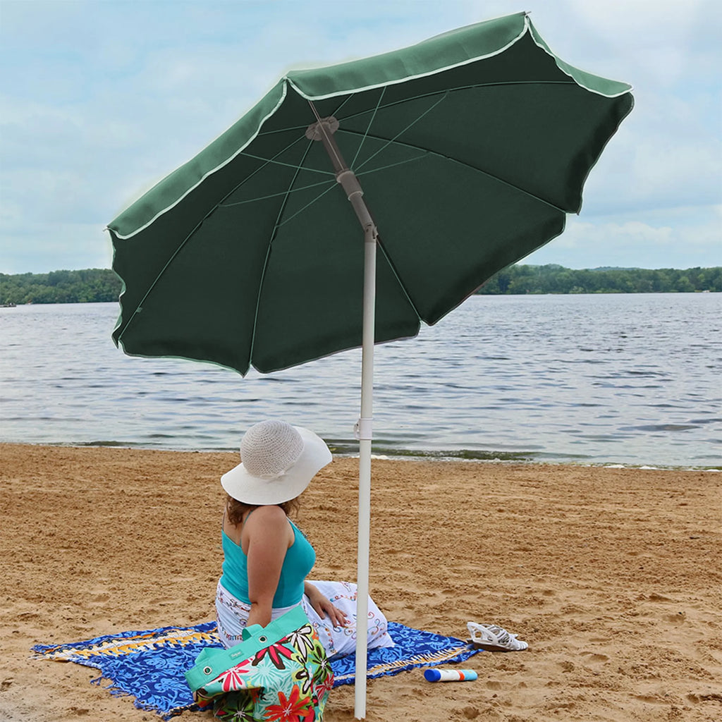 Sage Green Steel Beach Umbrella with Tilt Function A422928
