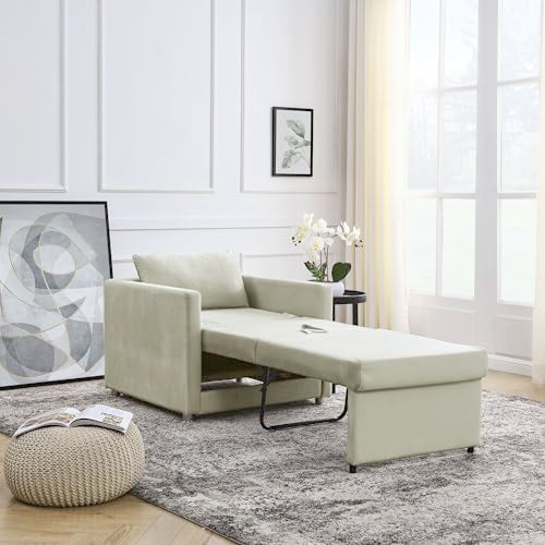 Beige Convertible Sleeper Chair with Ottoman D26550