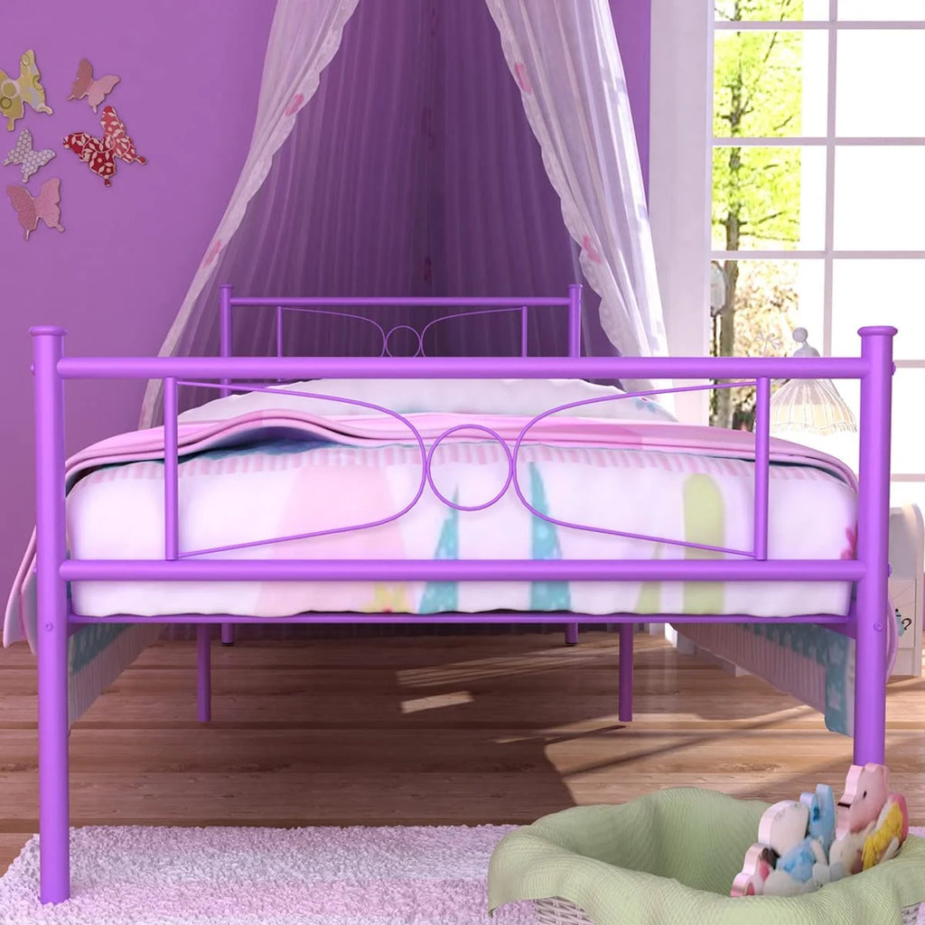 Pink Twin Metal Platform Bed with Headboard and Footboard P4880
