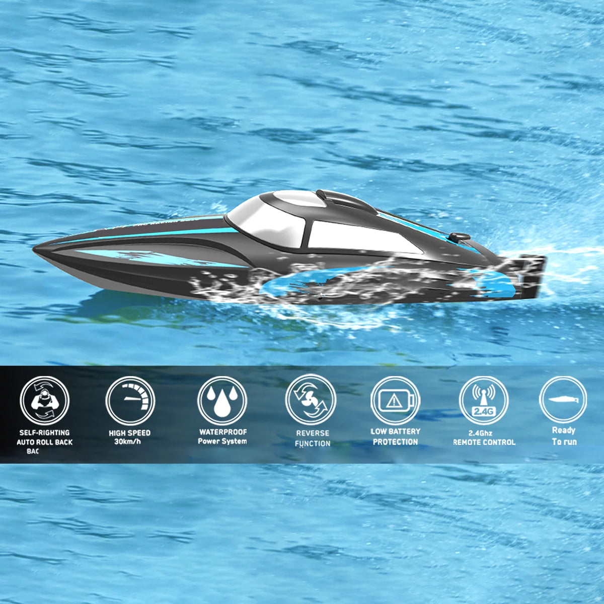 Remote Control Boat 2.4GHz High Speed Toy with 2 Battery W569707