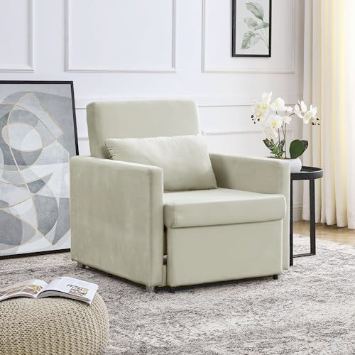 Beige Convertible Sleeper Chair with Ottoman D26550