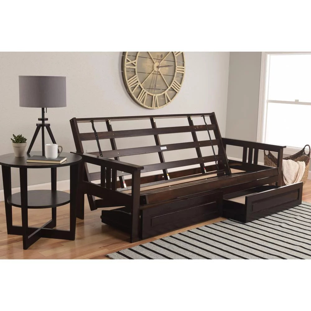 Espresso Storage Wood Futon with Gray Mattress S770651