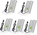 5 Pack Waterproof IP67 LED Power Supply Driver Transformer 300W 110V AC to 12V DC Low Voltage Output with 3-Prong Plug 3.3 Feet Cable T987