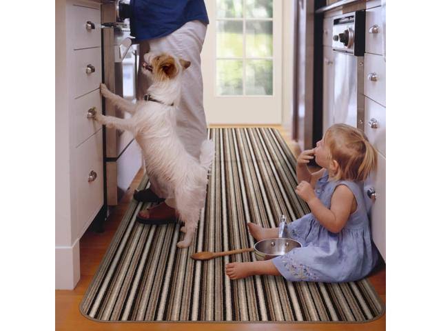 Mocha Brown Stripe Skid-Resistant Carpet Runner 8 ft. x 36 in. V238
