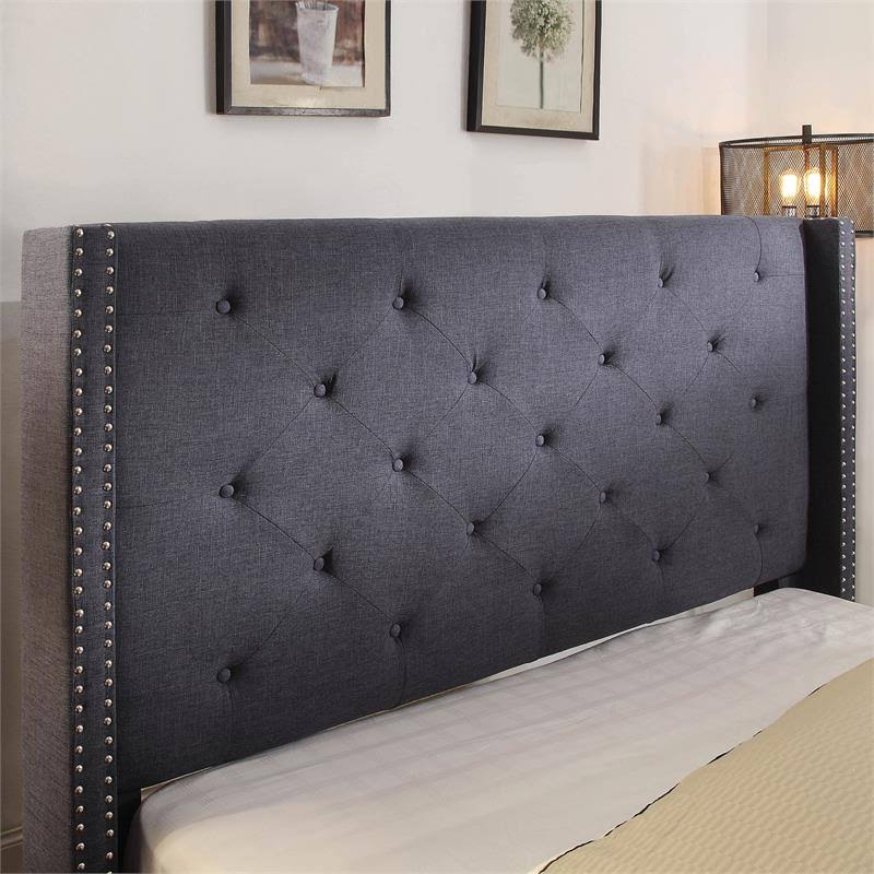 Blue Fabric and Wood Wingback California King Bed R343482