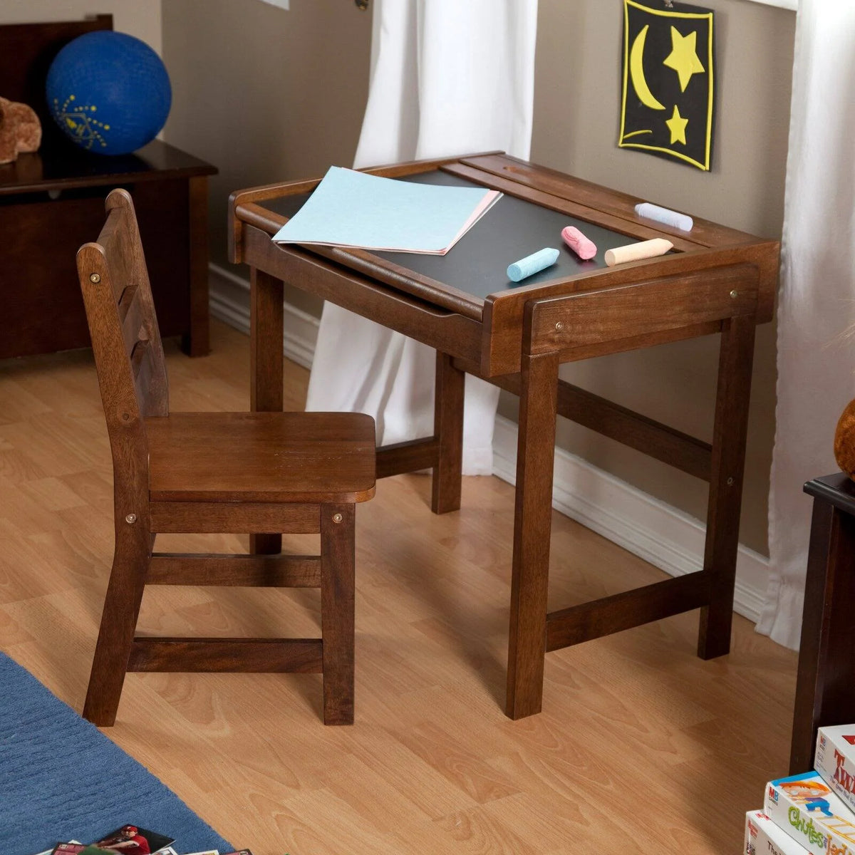 Child Study Desk and Chair Set Walnut Finish E912