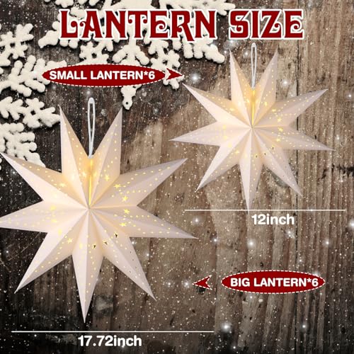12 Set 9 Pointed Hanging Star Paper Lanterns with String R144