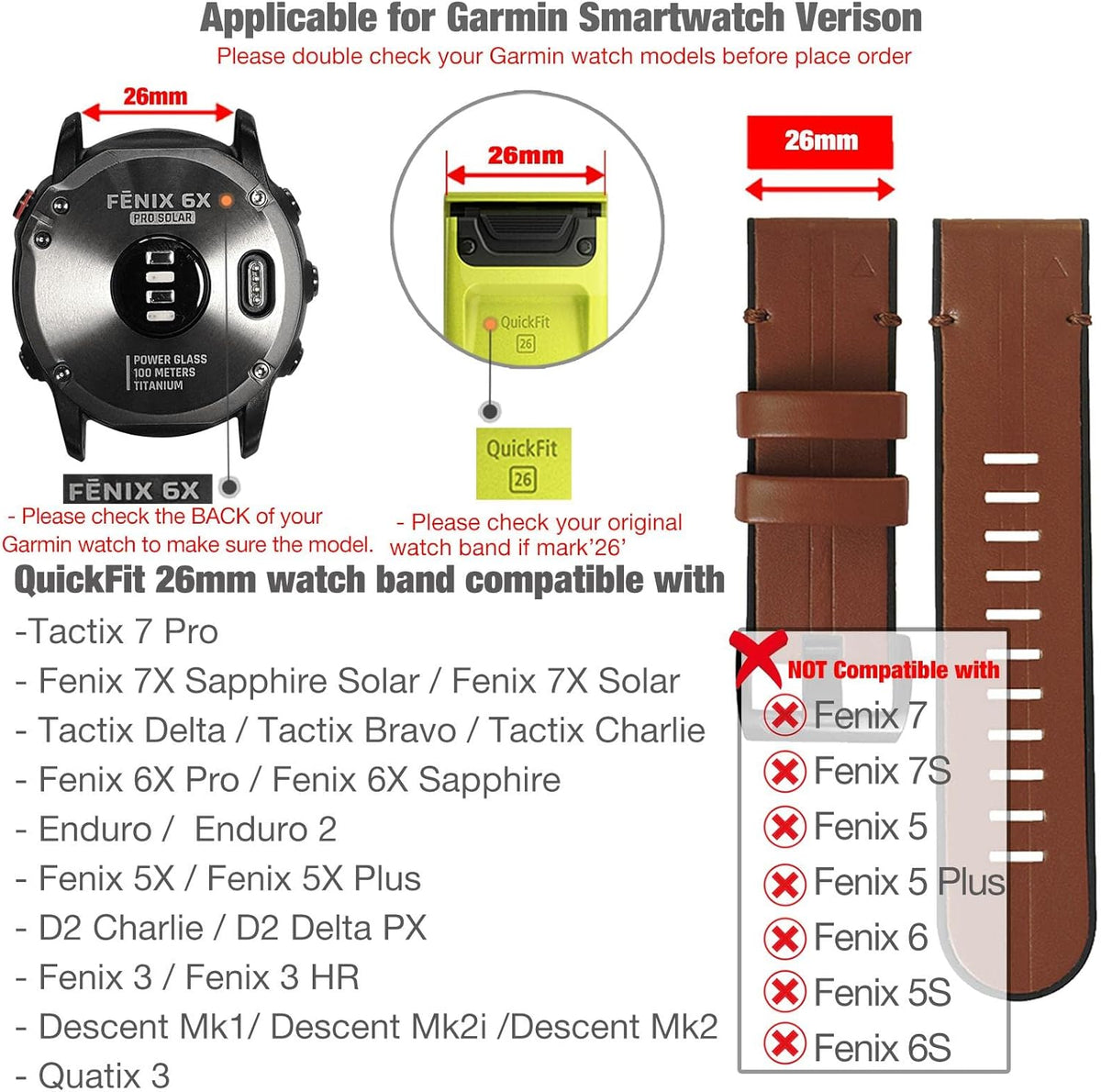 26mm Genuine Leather Hybrid Silicone Watch Band J54891