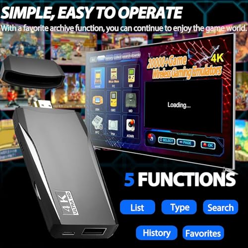 Wireless Retro Game Console Stick with 20000+ Games, 4K HDMI, 2 Controllers M41717